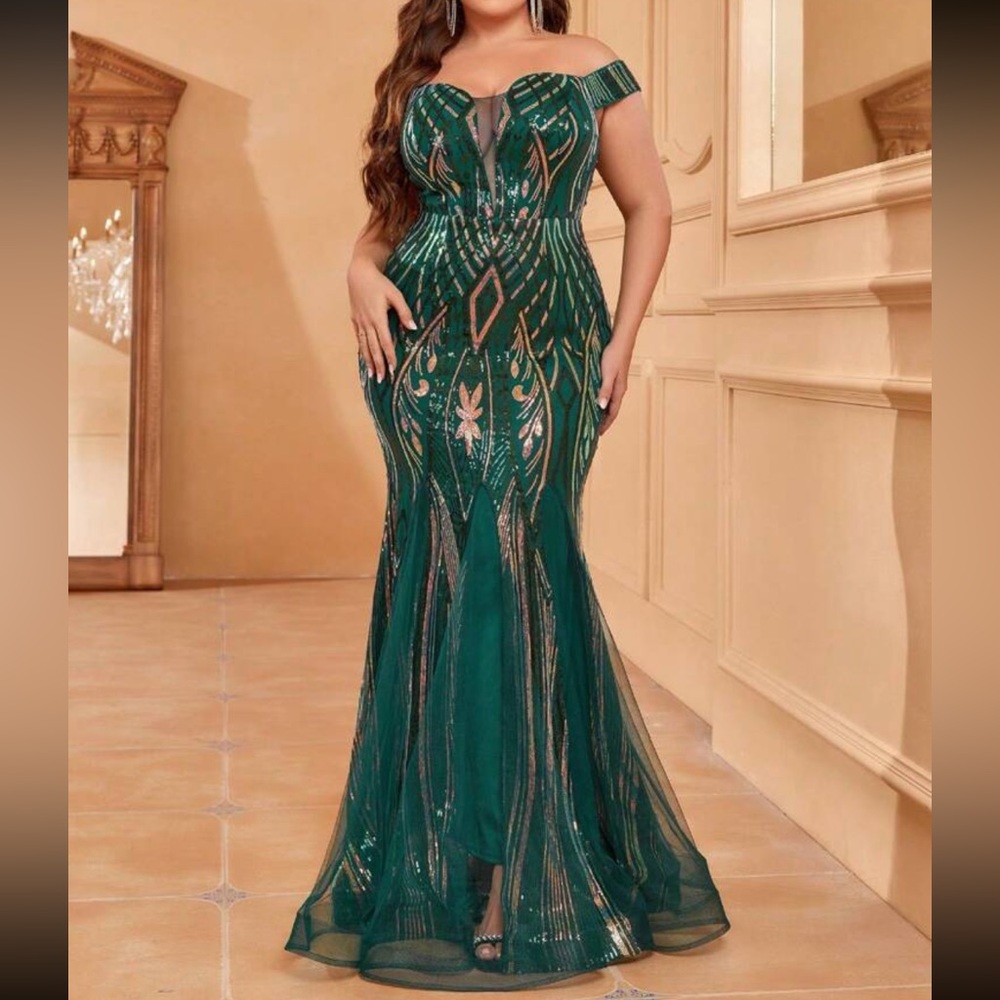 Luxe plus size mesh insert  party sequins dress